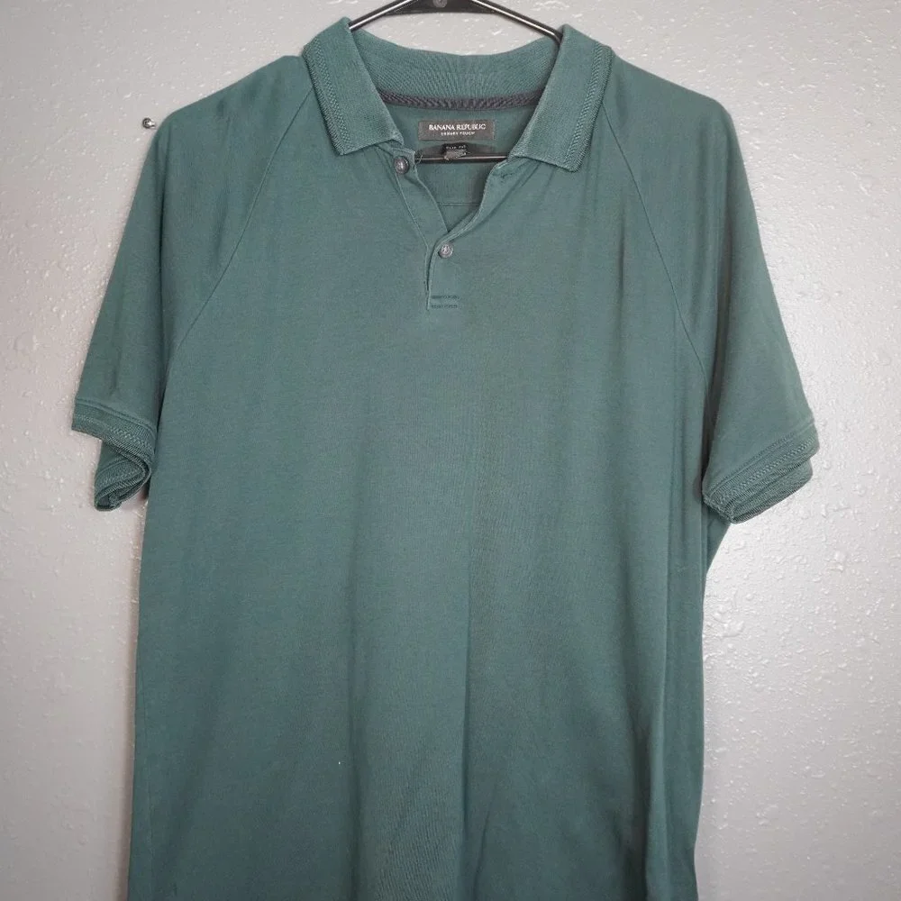 Banana Republic Mens Green Luxury Touch Slim Fit Collard Polo Shirt Size Large